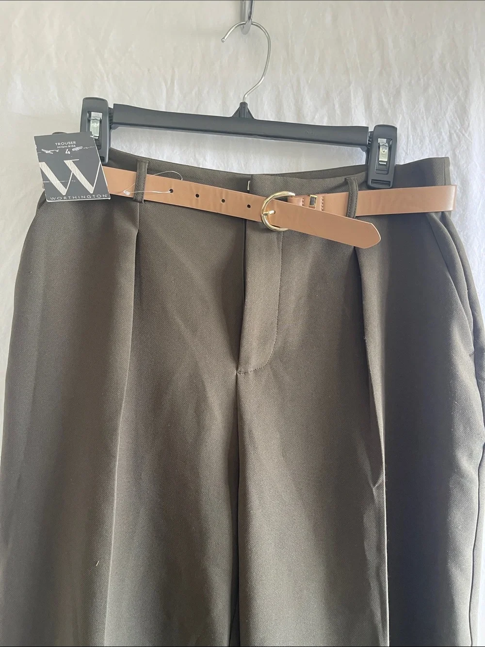 Worthington Olive Green Pleated Belted Trouser Dress  Pants slacks NWT